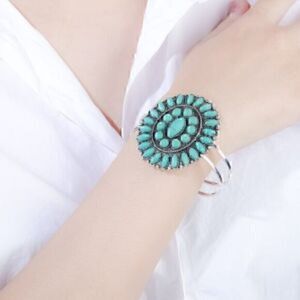 Turquoise Silver Plated Sunflower Cuff Bracelet